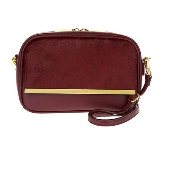 Joy & Iman Luxe Leather & Calf Hair Crossbody Bag Cabernet RED with RFID - Picture 4 of 11